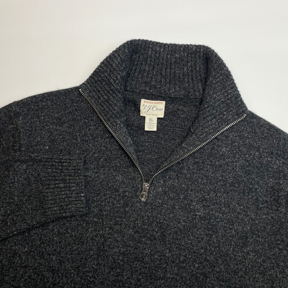 J.Crew Rugged Merino Wool Blend Quarter Zip Sweater XL Charcoal Heather Grey